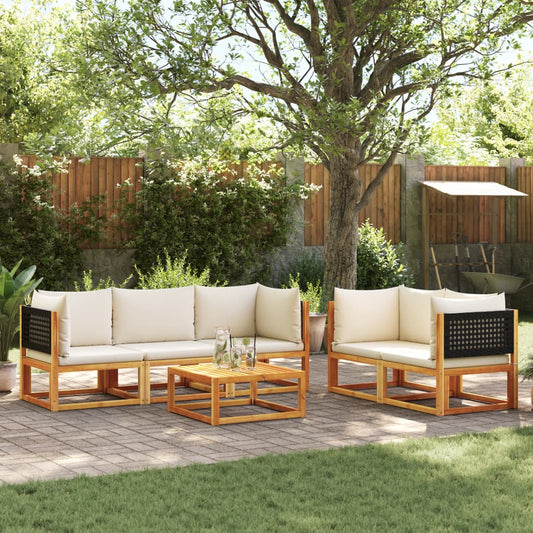 6-piece garden sofa set with cushions made of solid acacia wood