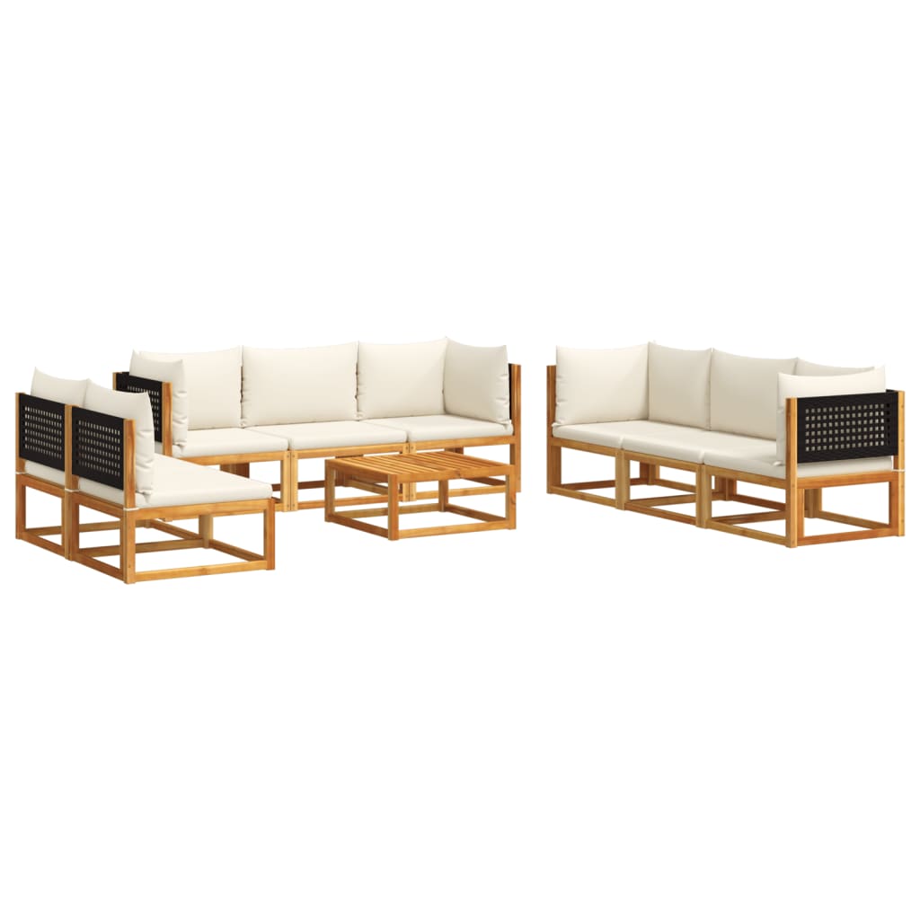 9-piece garden sofa set with cushions made of solid acacia wood