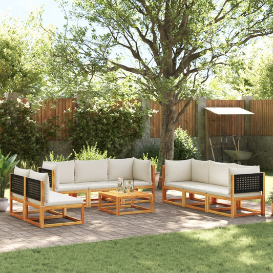 9-piece garden sofa set with cushions made of solid acacia wood
