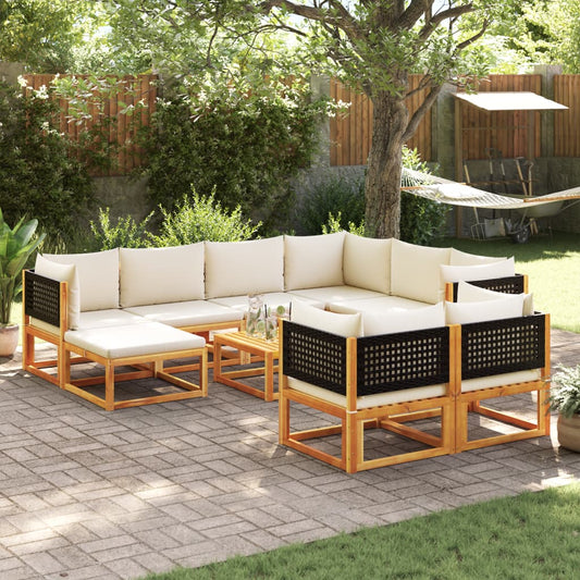 10-piece garden sofa set with cushions made of solid acacia wood