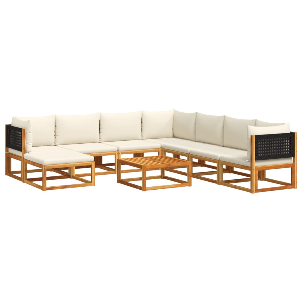 9-piece garden sofa set with cushions made of solid acacia wood