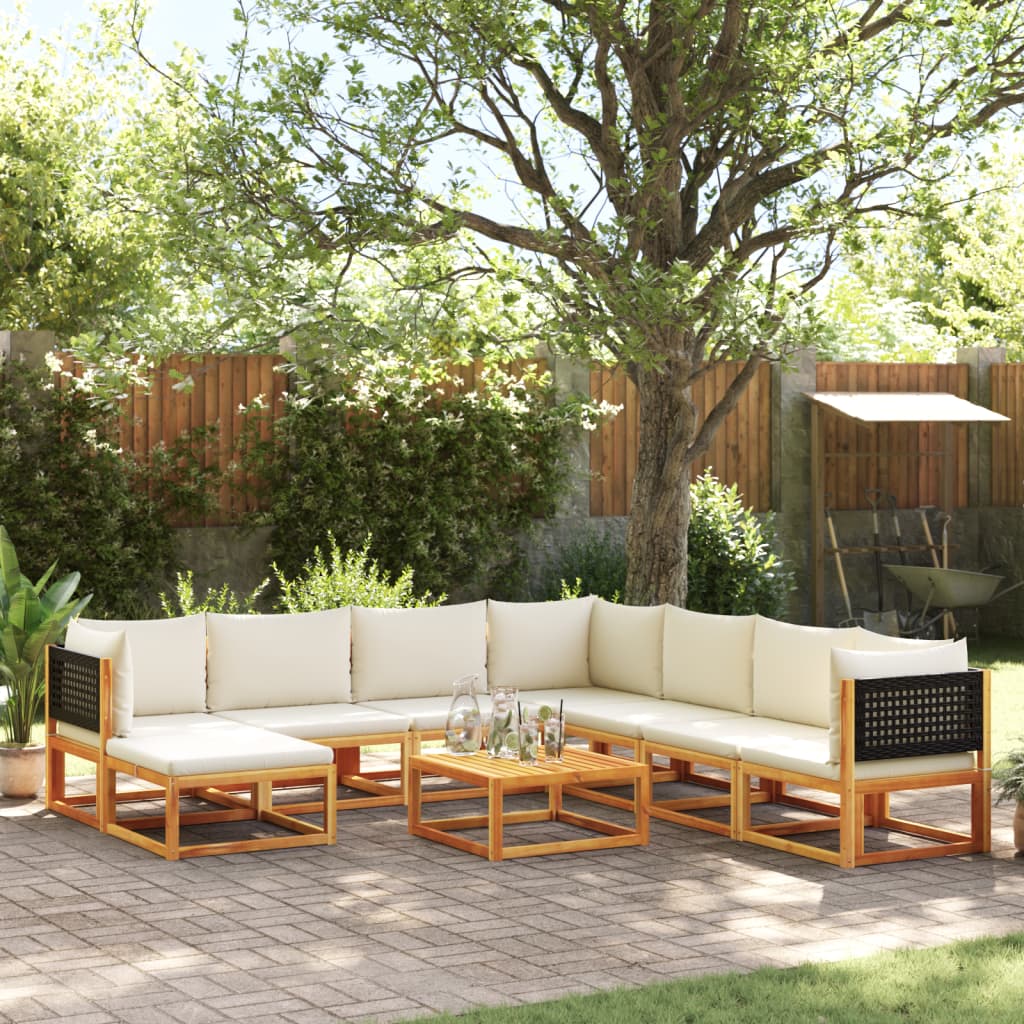 9-piece garden sofa set with cushions made of solid acacia wood