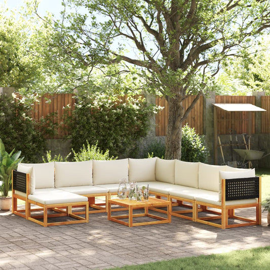 9-piece garden sofa set with cushions made of solid acacia wood