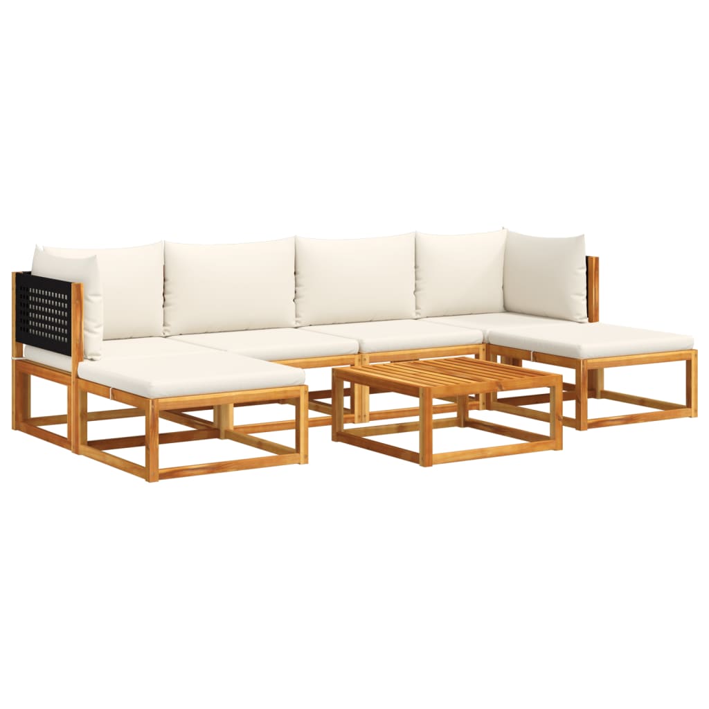 7-piece garden sofa set with cushions made of solid acacia wood