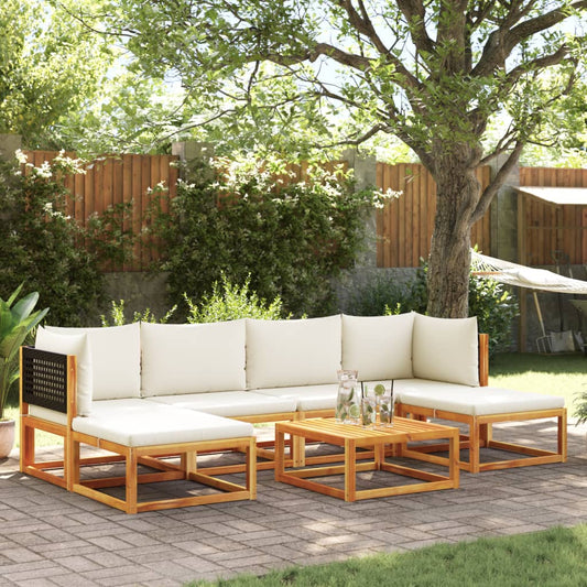 7-piece garden sofa set with cushions made of solid acacia wood