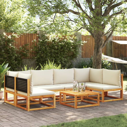 7-piece garden sofa set with cushions made of solid acacia wood