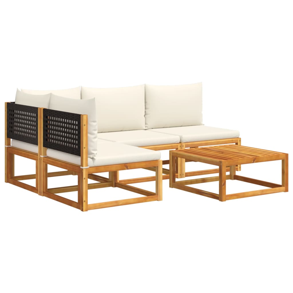 5-piece garden sofa set with cushions made of solid acacia wood