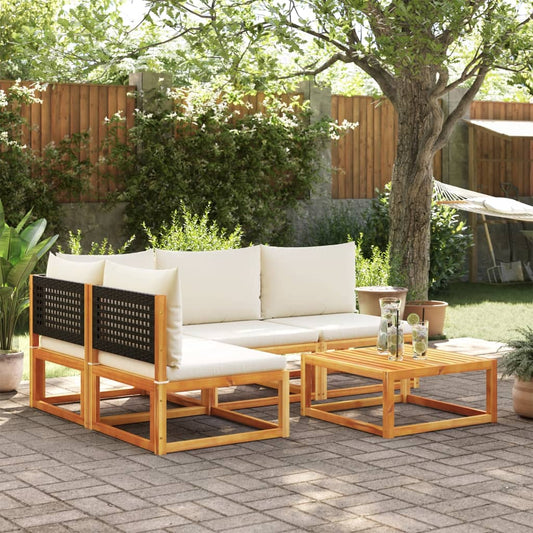 5-piece garden sofa set with cushions made of solid acacia wood