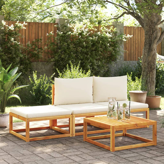 4-piece garden sofa set with cushions made of solid acacia wood