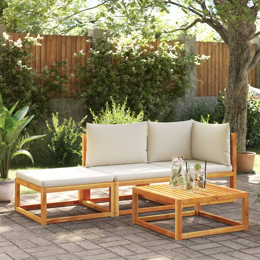 3-piece garden sofa set with cushions solid acacia wood