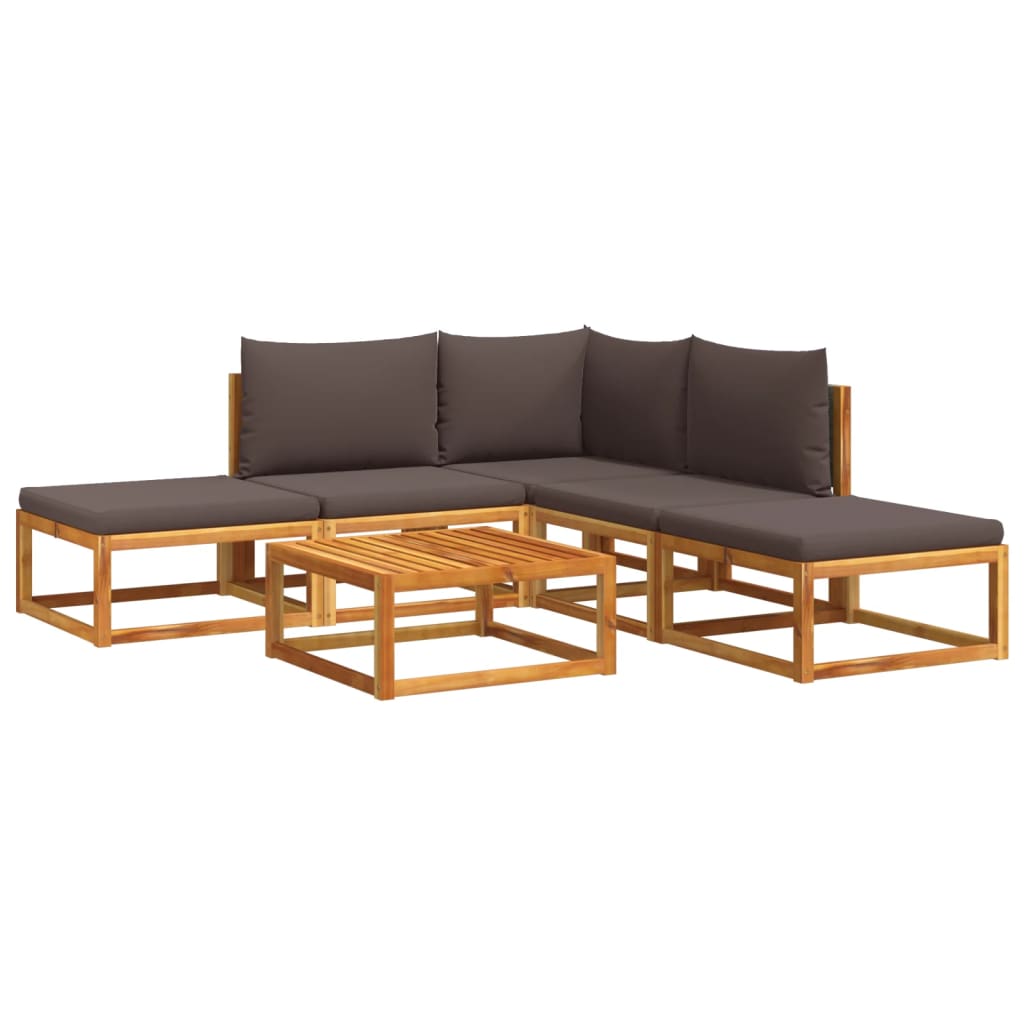 6-piece garden sofa set with cushions made of solid acacia wood