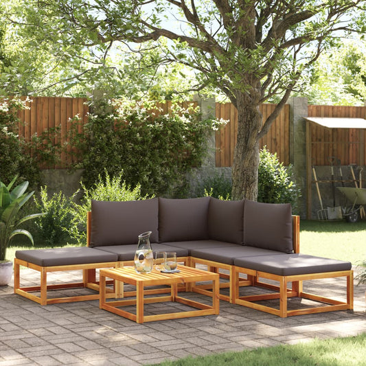 6-piece garden sofa set with cushions made of solid acacia wood