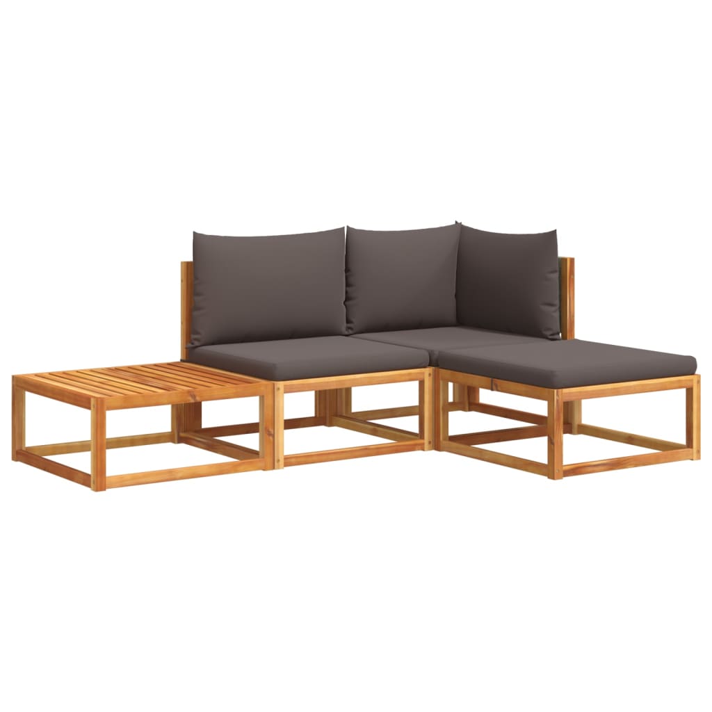 4-piece garden sofa set with cushions made of solid acacia wood
