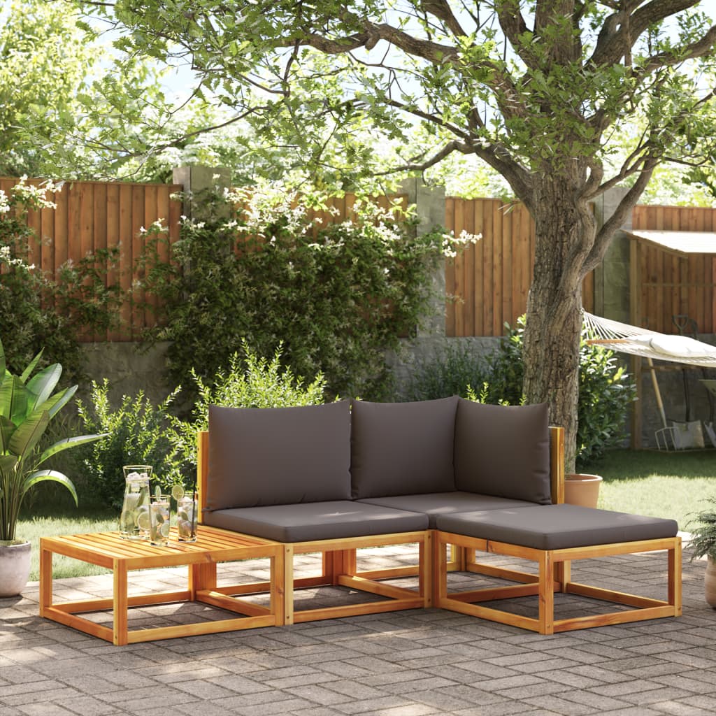 4-piece garden sofa set with cushions made of solid acacia wood
