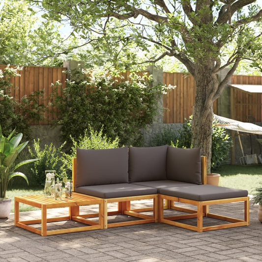 4-piece garden sofa set with cushions made of solid acacia wood