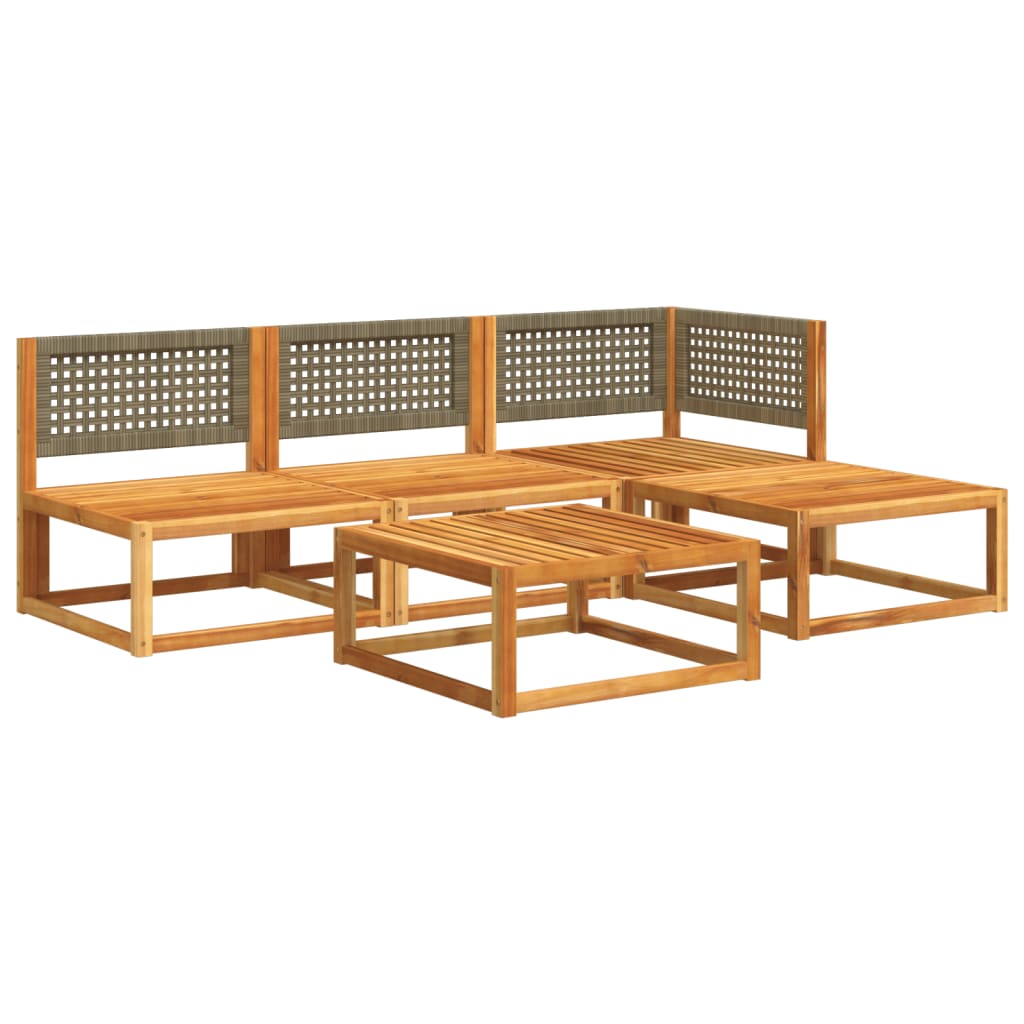 5-piece garden sofa set with cushions made of solid acacia wood