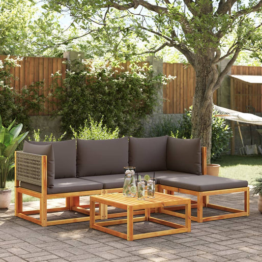 5-piece garden sofa set with cushions made of solid acacia wood