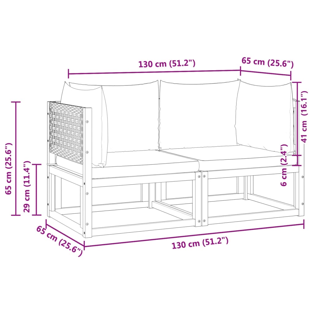 Gartensofas-Ecke mit Kissen 2 Stk. Holz Akazie & Rattan