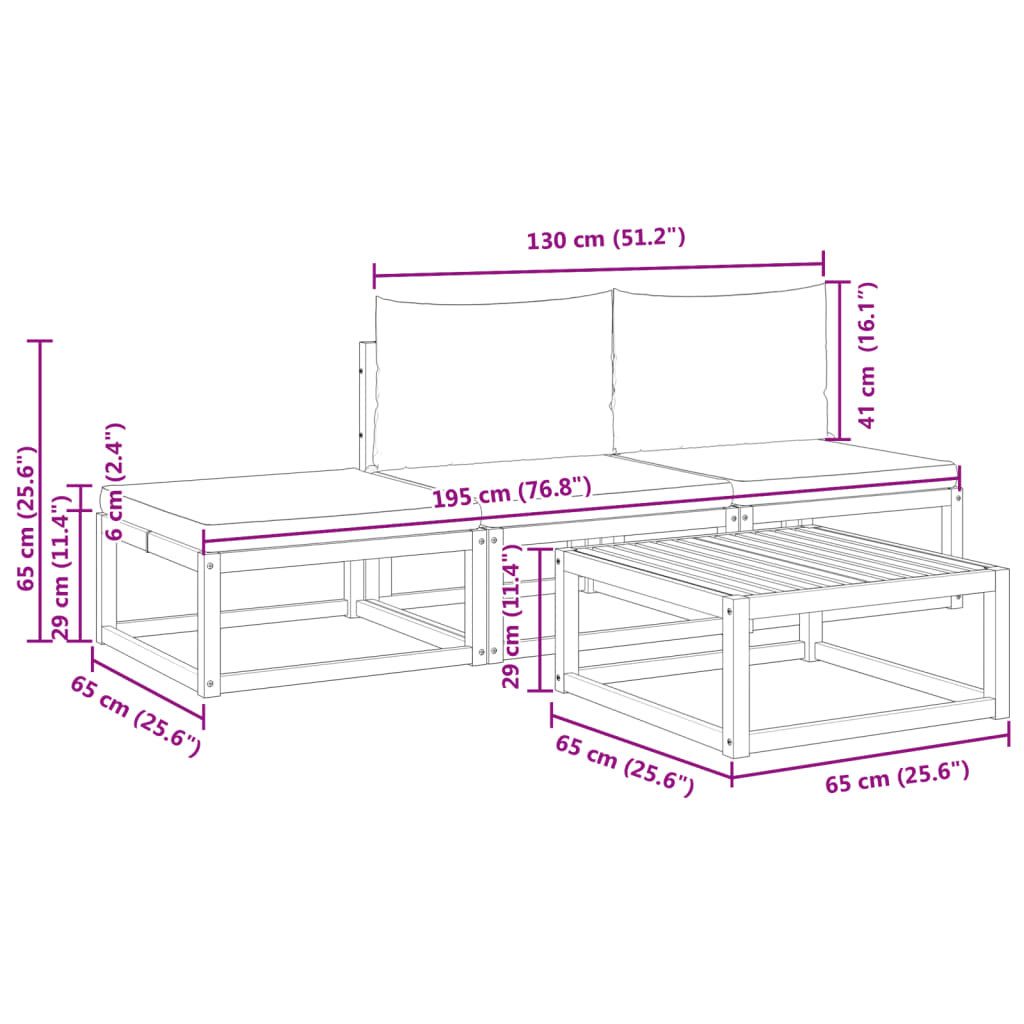 4-tlg. Gartensofa-Set mit Kissen Holz Akazie & Rattan