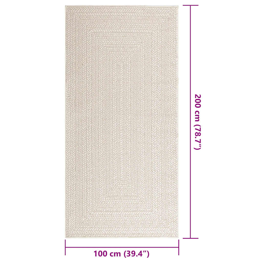 Teppich ZIZUR Creme 100x200 cm Jute-Optik Indoor und Outdoor