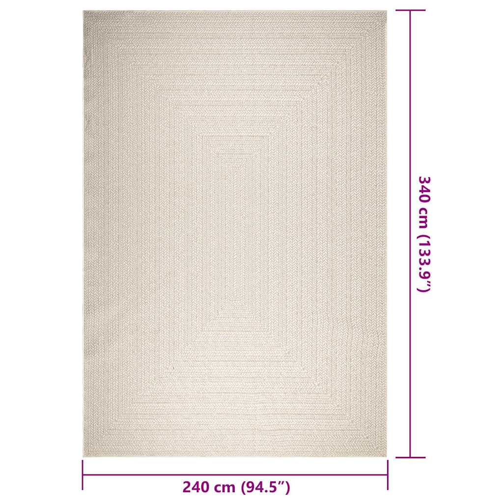 Teppich ZIZUR Creme 240x340 cm Jute-Optik Indoor und Outdoor