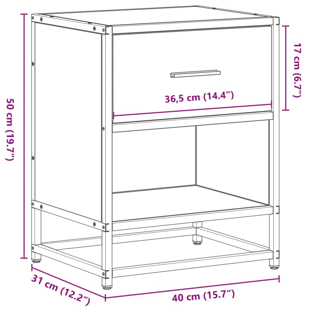 Table de chevet grise Sonoma 40x31x50 cm en bois