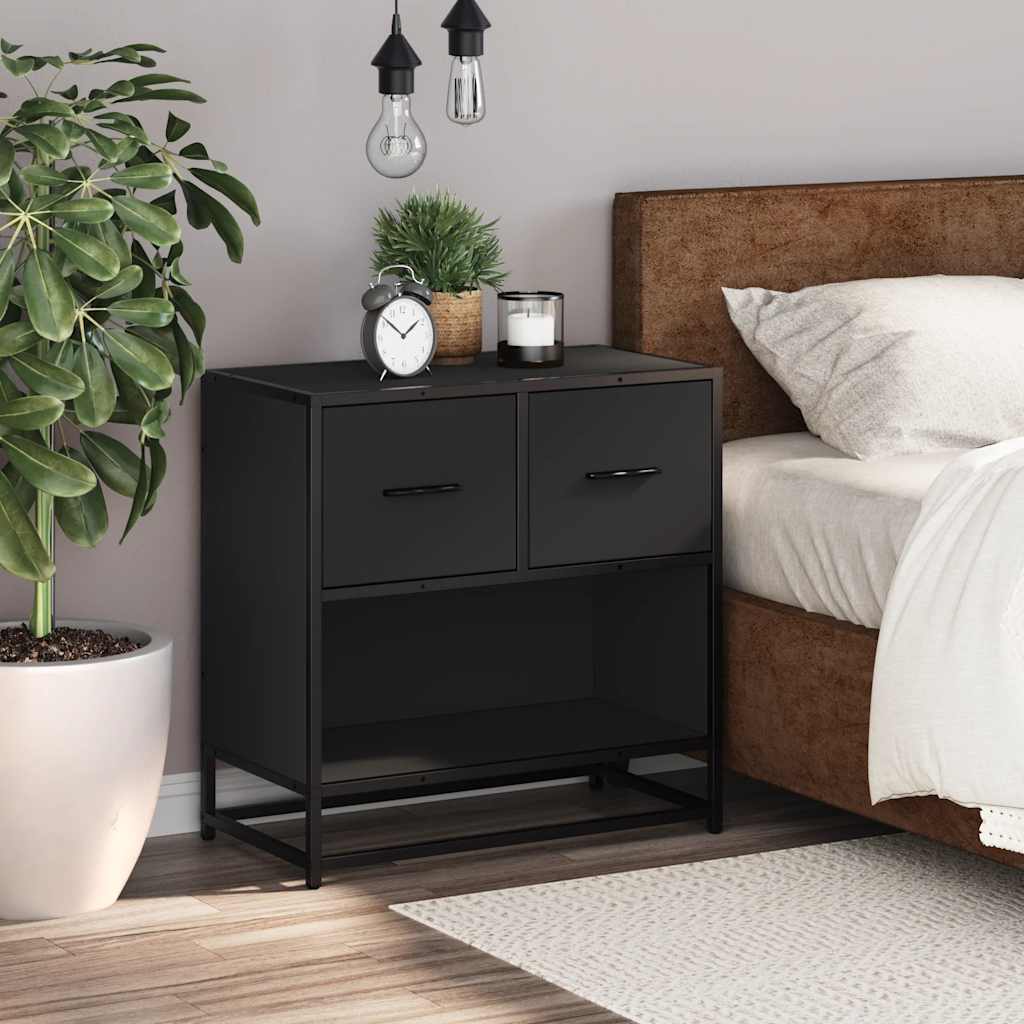 Bedside table black 60x31x60 cm wood material and metal