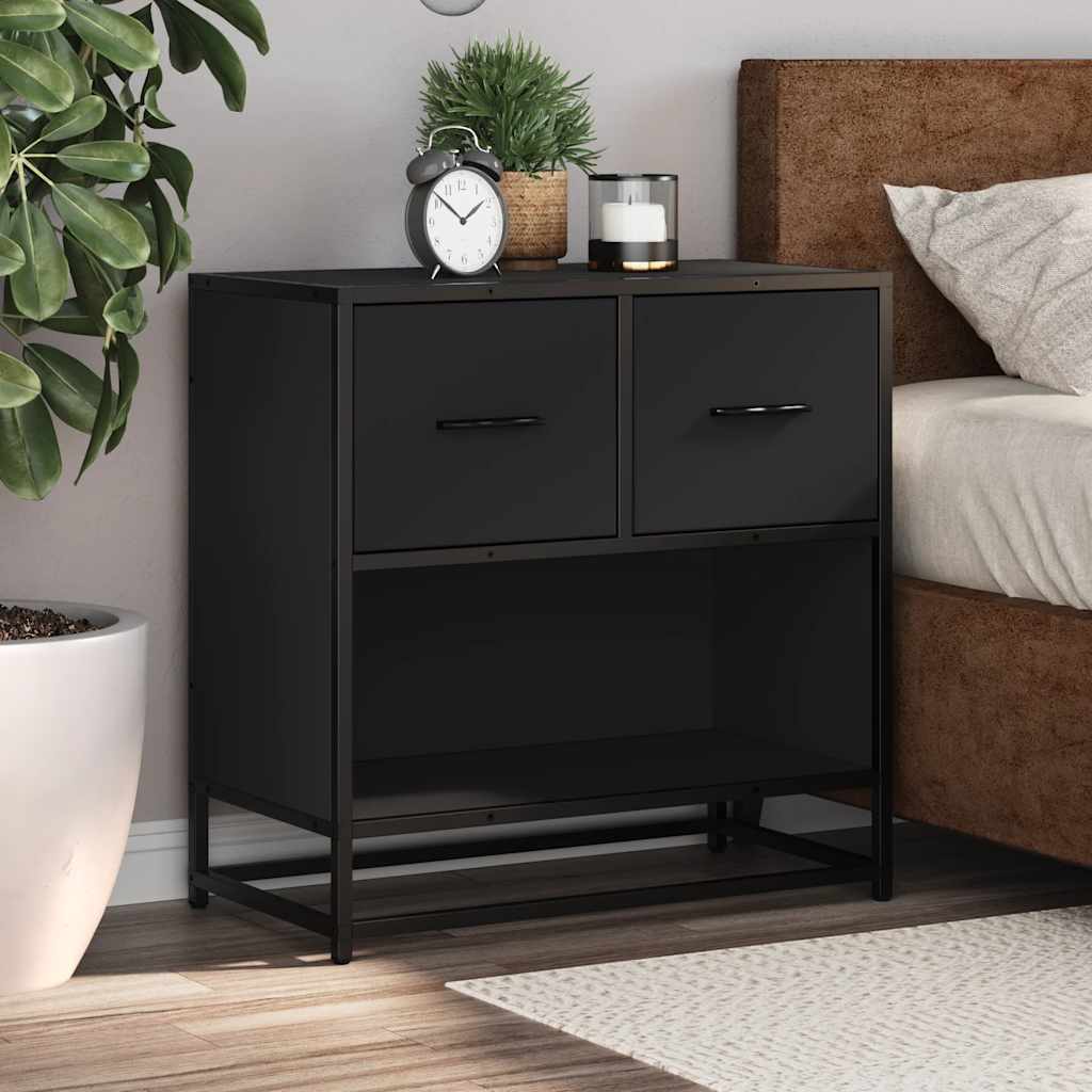 Bedside table black 60x31x60 cm wood material and metal