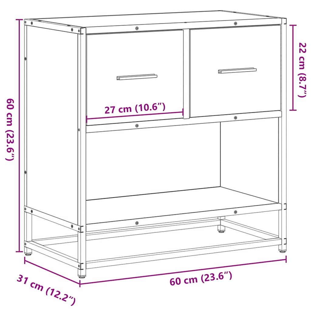 Bedside table black 60x31x60 cm wood material and metal
