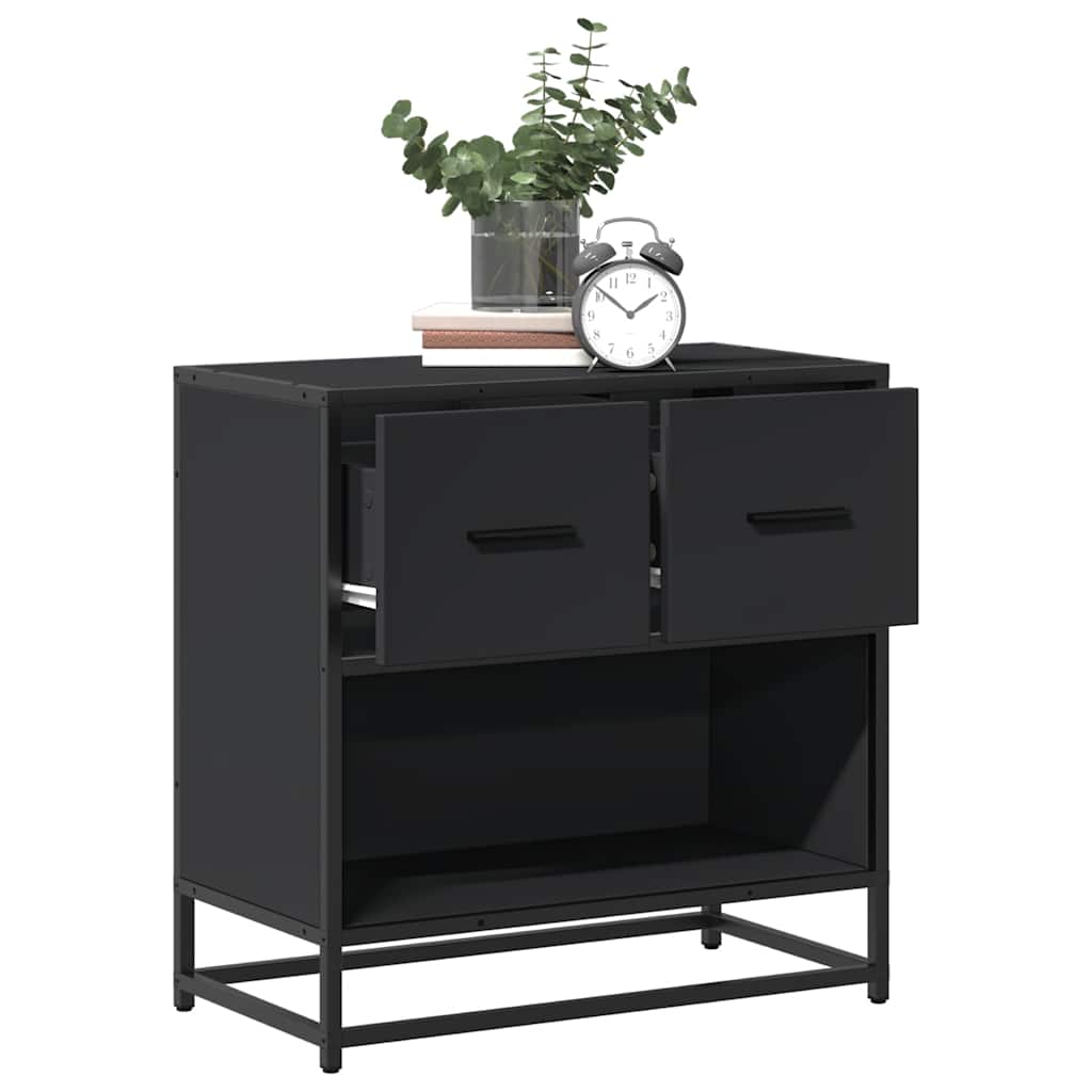 Bedside table black 60x31x60 cm wood material and metal