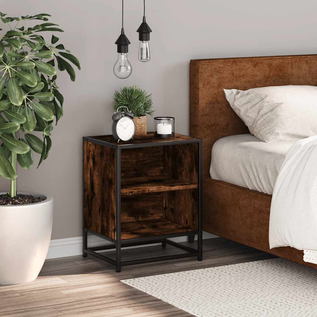 Bedside table smoked oak 40x31x50 cm wood material and metal