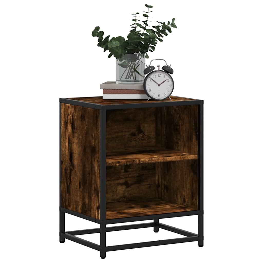 Bedside table smoked oak 40x31x50 cm wood material and metal