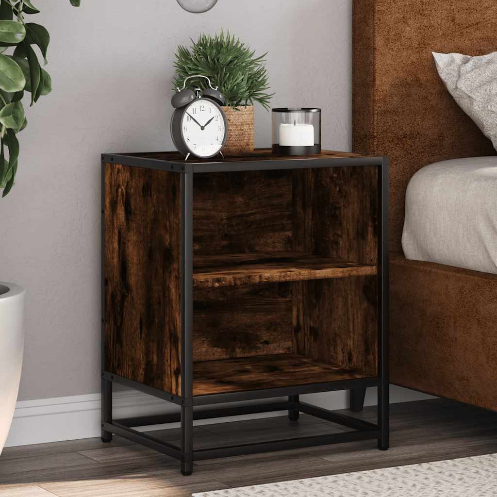 Bedside table smoked oak 40x31x50 cm wood material and metal