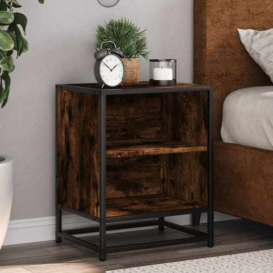 Bedside table smoked oak 40x31x50 cm wood material and metal