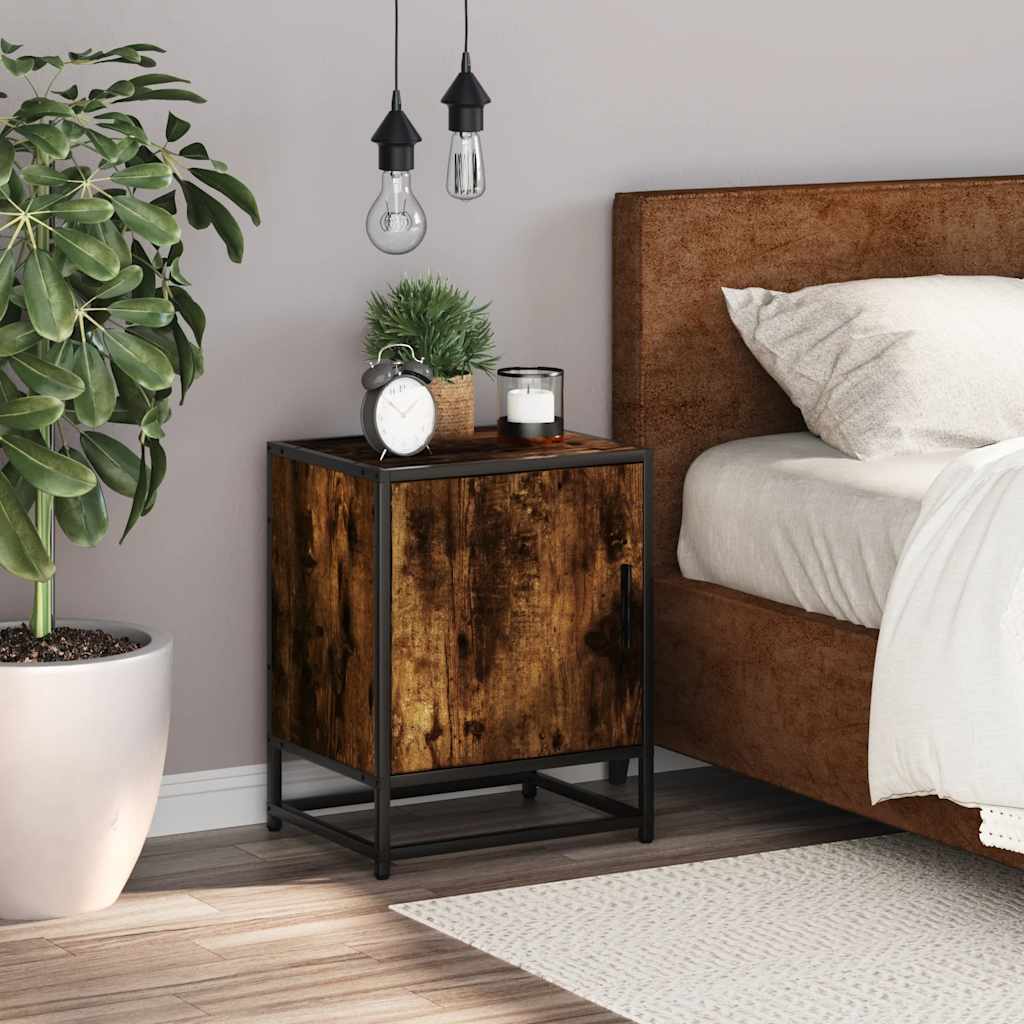 Bedside table smoked oak 40x31x50 cm wood material and metal