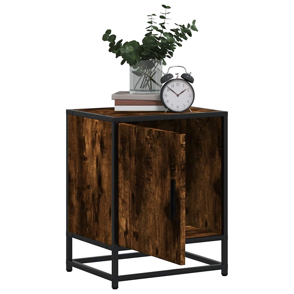 Bedside table smoked oak 40x31x50 cm wood material and metal