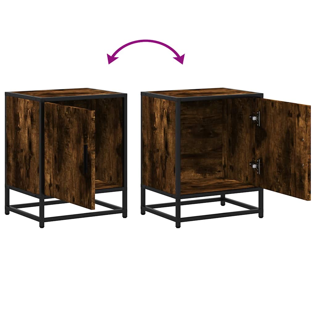 Bedside table smoked oak 40x31x50 cm wood material and metal