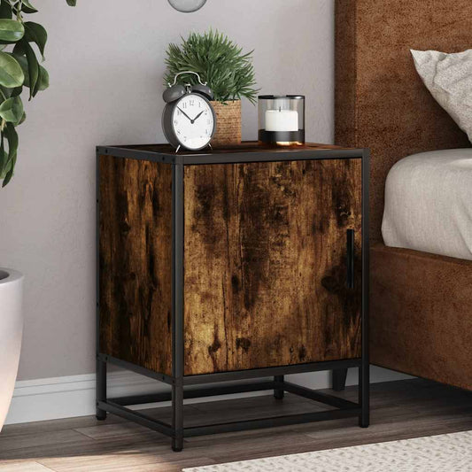 Bedside table smoked oak 40x31x50 cm wood material and metal
