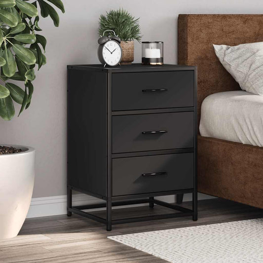 Bedside table black 40x34.5x60 cm wood material and metal