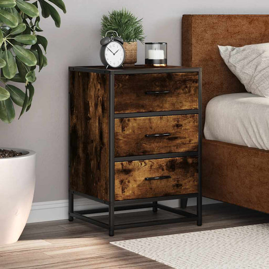 Bedside table smoked oak 40x34.5x60 cm wood material and metal