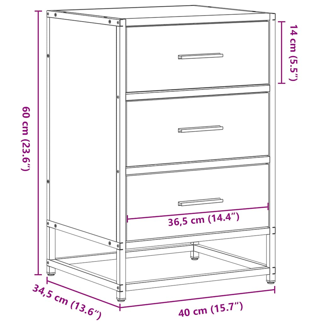 Nachttisch Grau Sonoma 40x34,5x60 cm Holzwerkstoff und Metall