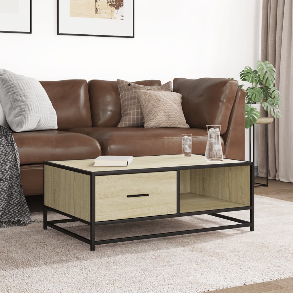 Table basse chêne Sonoma 90x57x35 cm en bois et métal