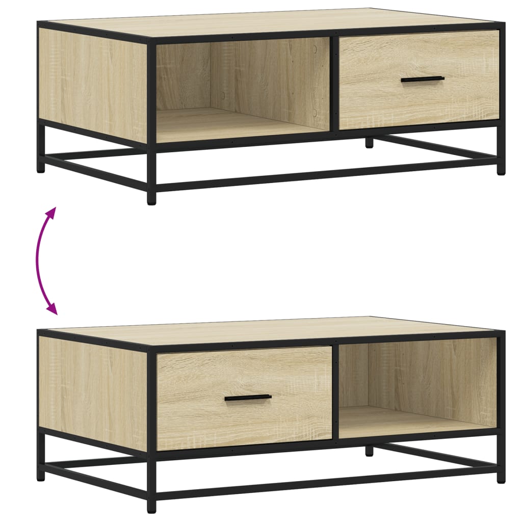 Table basse chêne Sonoma 90x57x35 cm en bois et métal