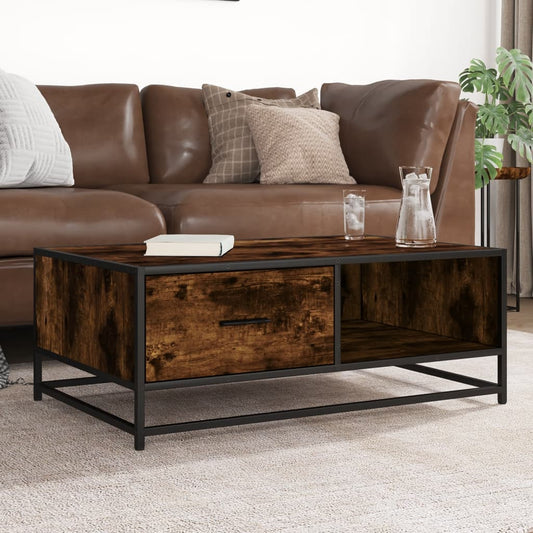 Coffee table smoked oak 90x57x35 cm wood material and metal