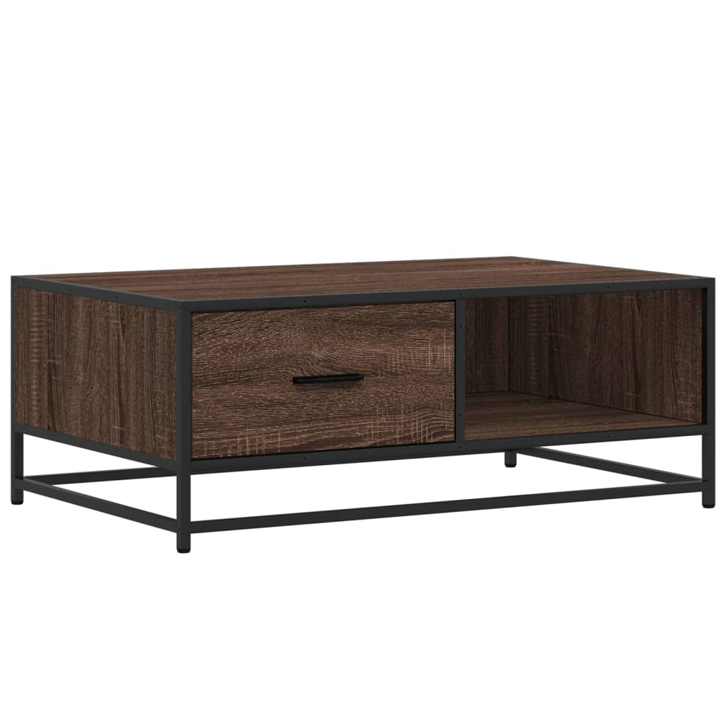 Table basse aspect chêne marron 90x57x35 cm matière bois métal