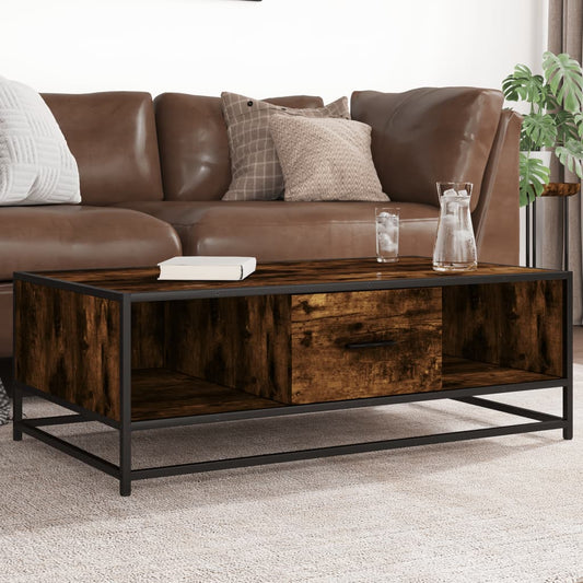 Coffee table smoked oak 100x57x35 cm wood material and metal