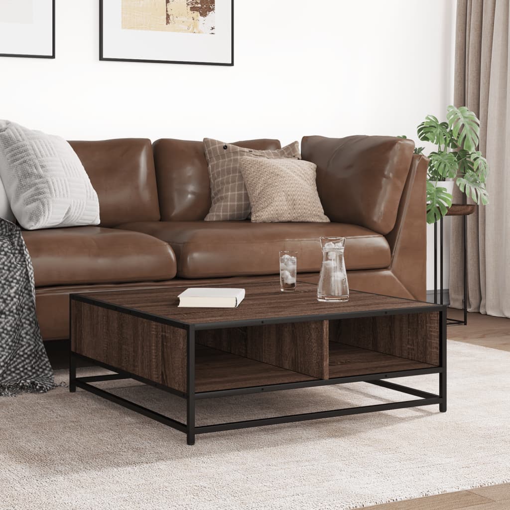 Table basse aspect chêne marron 80x80x30 cm bois matériau métal