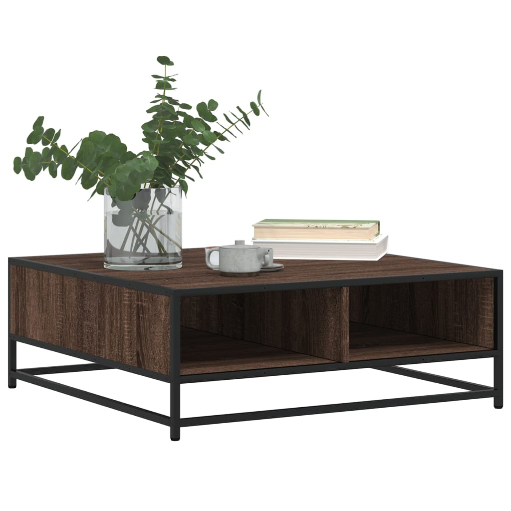 Table basse aspect chêne marron 80x80x30 cm bois matériau métal