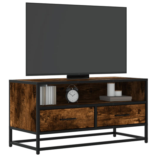 Meuble TV chêne fumé 80x34,5x40 cm en bois et métal