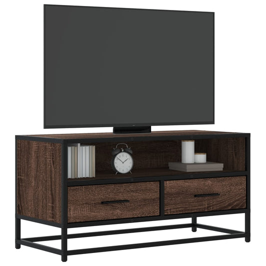 Meuble TV aspect chêne 80x34,5x40 cm en bois et métal